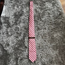 NWT Merona PREPPY Pink Silver Stripes Silk Tie