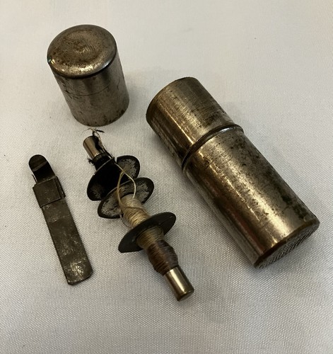 Vintage Metal Military Travel Sewing Kit Etui Necessaire Thimble Pin Cushion