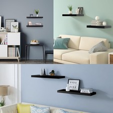 2x Black Floating Wall Shelves Picture Ledge Display Rack Book Hanging Shelf MDF