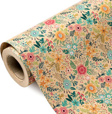 Kraft Floral Wrapping Paper Roll Mini Roll 17 Inch x 9.8 Feet Spring Summer New