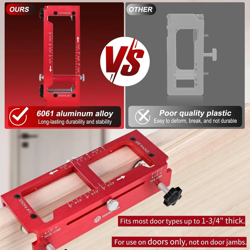 Door Hinge Jig, Aluminum Alloy Door Hinge Template Kit for Router, Adjustable Mo - Image 3 of 4