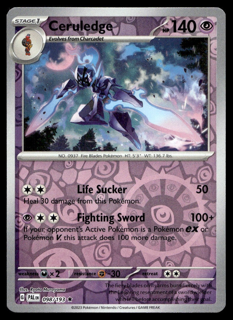 Ceruledge 98/193 Pokemon Card Paldea Evolved Rare 140 HP Rev Holo LP F7