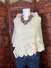 Elegant Unique Handmade Crochet Shawl Wrap Cream Ivory