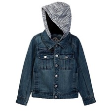 Urban Republic Boy's Washed Blue Denim Jacket with Fleece Hood size L 14-16 NWT