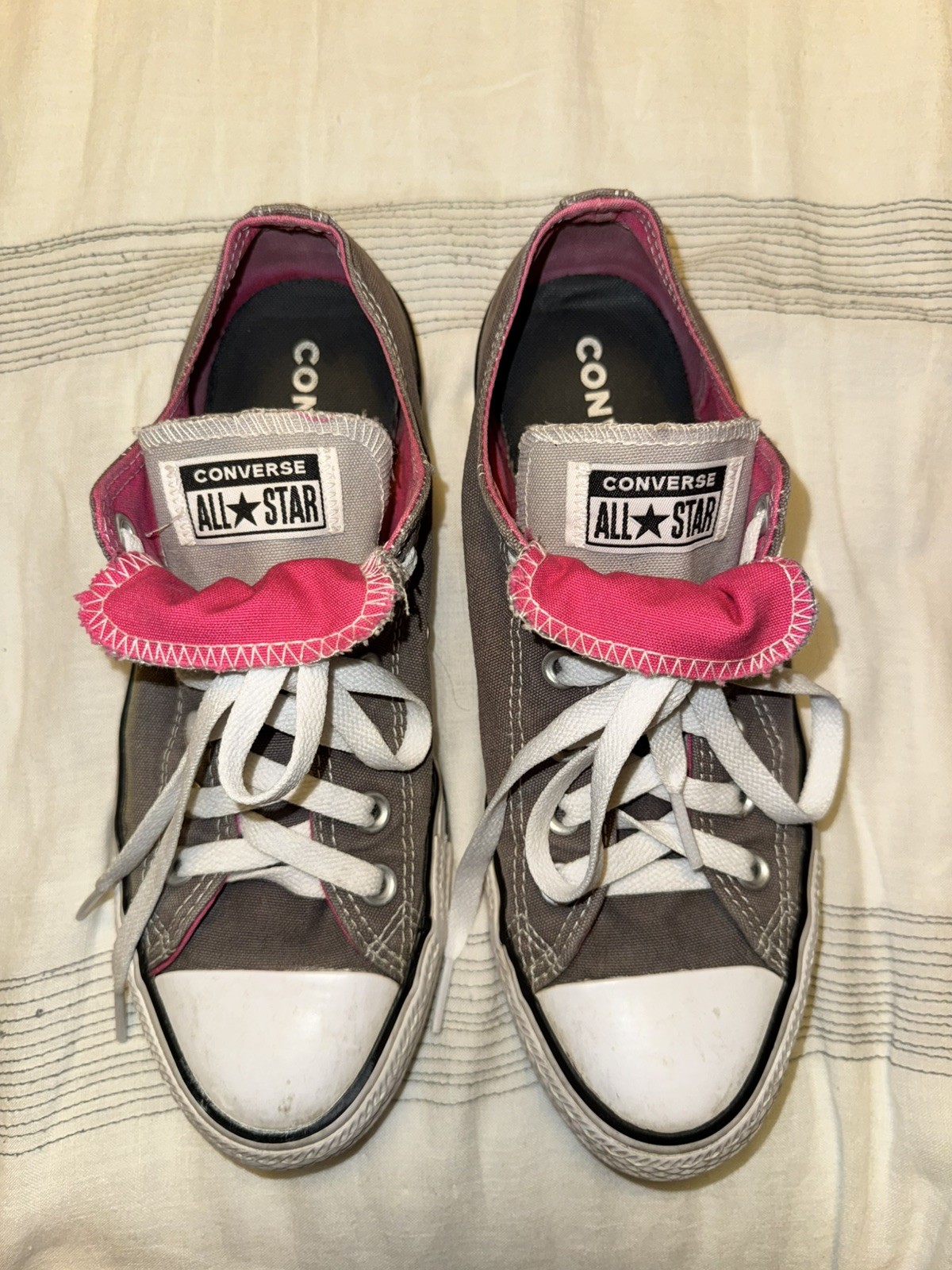 Size 8.5- Converse Chuck Taylor All Star Double Tongue Pink and Grey 