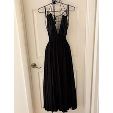 Obsessive Love Black Lace Halter Maxi Dress Boho OpenBack Tassel Sz S EUC Deep V