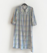 Miss Elaine Robe Womens Size Large Pastel Stripe Seersucker Zip Front Lounger