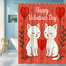 Cute Valentine's Day Shower Curtain with Cats and Hearts