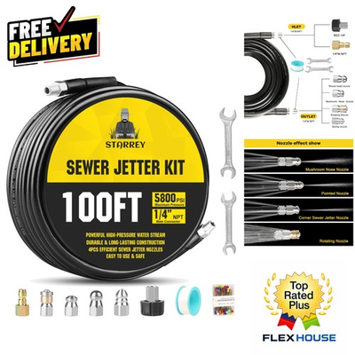 #ad #ad 100ft Pressure Washer Drain Jetter Kit 5800PSI Clog Clearer with Nozzles $105.49