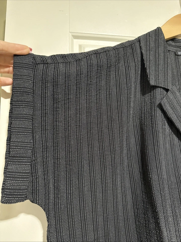 NUEVO CON ETIQUETAS Vestido Camisa Eileen Fisher Grande Negro Algodón Orgánico Muesca Cuello Bolsillos L Foto 4 de 4
