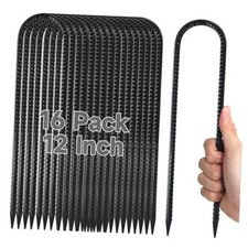 16Piece Tent Stakes Heavy Duty, 12 Rebar U Shape-12"x5/16" 16 Piece Black