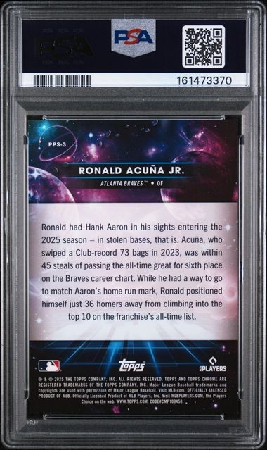 2025 Topps Cosmic Chrome Ronald Acuna Jr Planetary Pursuit SUN #3 PSA 9 MINT view 2