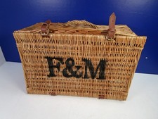 genuine F&M large FORTNUM & MASON BASKET HAMPER wicker PICNIC STORAGE 52X33X25