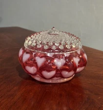 Fenton - Cranberry Opalescent - Heart Optic - Covered Box - 1995