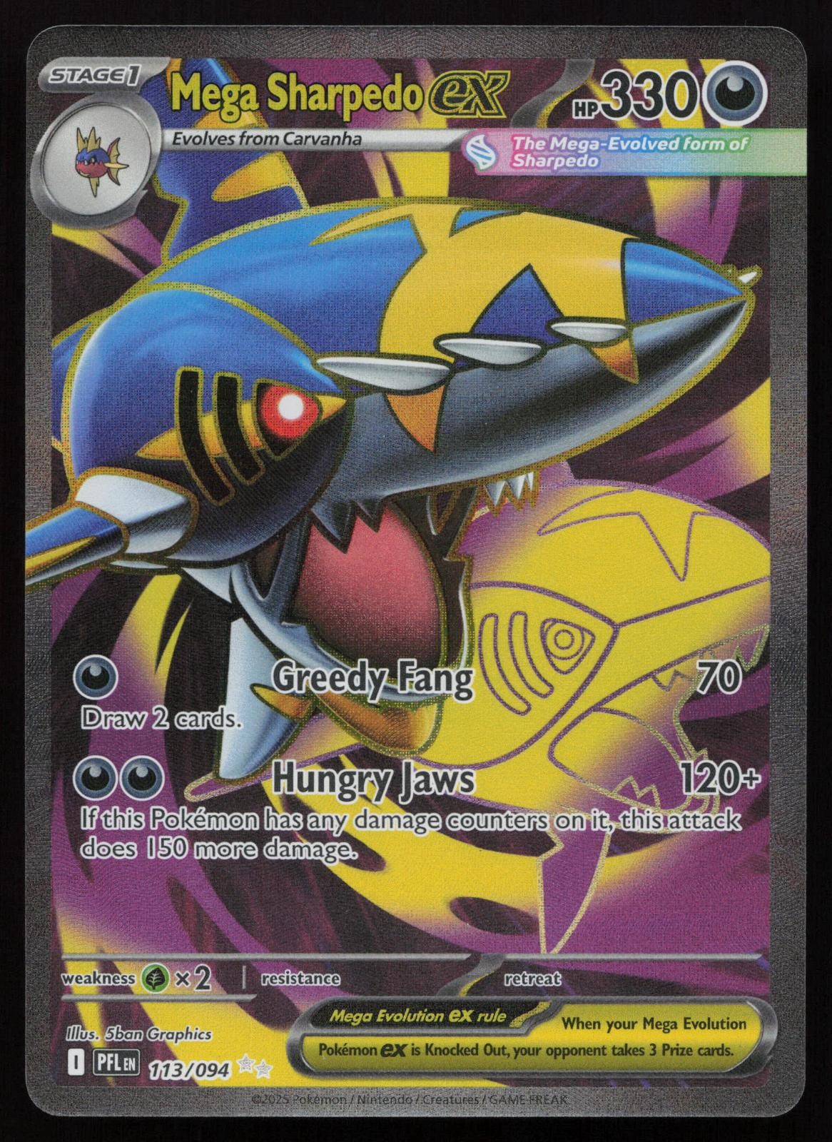 Mega Sharpedo ex 113/094 Full Art Phantasmal Flames Pokemon English NM