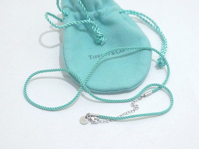 Tiffany & Co. Sterling Silver Tips Twisted Blue Silk Cord Necklace 16-18''