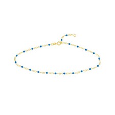 2mm Adjustable Cobalt Blue Enamel Bead Station Anklet Real 14K Yellow Gold