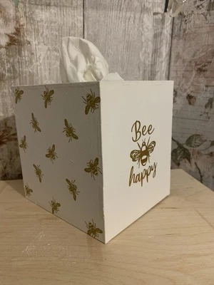 Bee happy style tissue Box wooden handmade decoupaged - Image 1 of 3