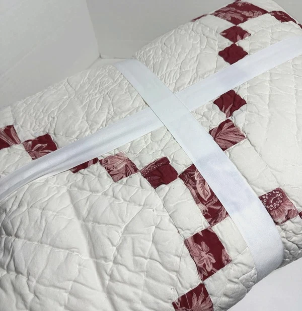 Edredón Pottery Barn rojo cremoso marfil Andover retazos King Cal King nuevo Foto 3 de 3
