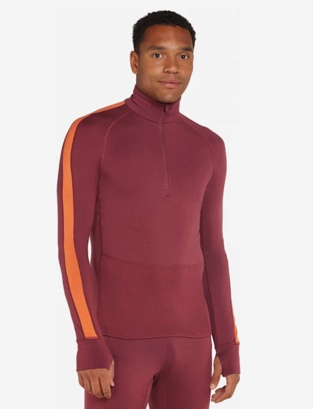 $275 Icebreaker Men’s 260 Zone Knit Long Sleeve Half Zip- Port/Blaze-Large-New