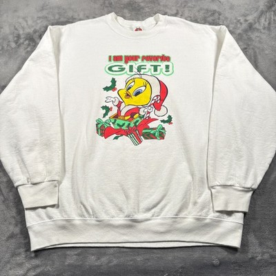 Vintage Y2K Looney Tunes Sweatshirt Mens XL White Tweety I Am Your Favorite Gift