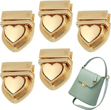 5 PCS Heart Tuck Lock Clasp Heart Shaped Purse Closure Catch Purse Thumb Lock...