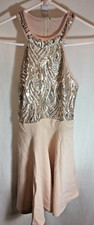 WOMENS JUNIORS NUDE GOLD GRAY SEQUIN BRIDESMAID COCKTAIL DRESS SIZE XS 30"