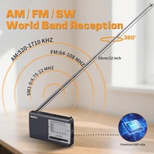 Rrlihjgu Radio De Bolsillo AM/FM – Altavoz Integrado, Antena De 5 Secciones, Funciona Con Pilas AA, Tamaño 11.1x7.4x2.1 Cm