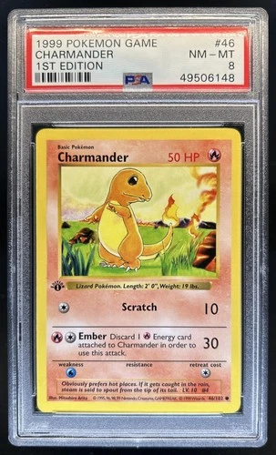 1999 Pokemon 1st Edition Charmander Shadowless #46/102 PSA 8