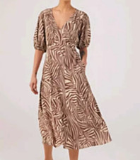 Brenda Edwards Short Sleeve Printed Midi Dress Pockets Stone QVC New Size 12