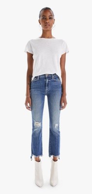 MOTHER The Insider Crop Step Chew Boot Cut Crop Jeans Dancing on Coal Stretch 28