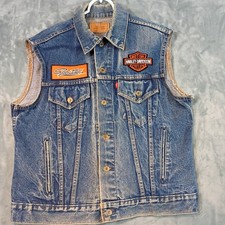 Vintage Levis Harley Davidson Sportster Denim Vest Cut Off Biker Jacket 70506 44