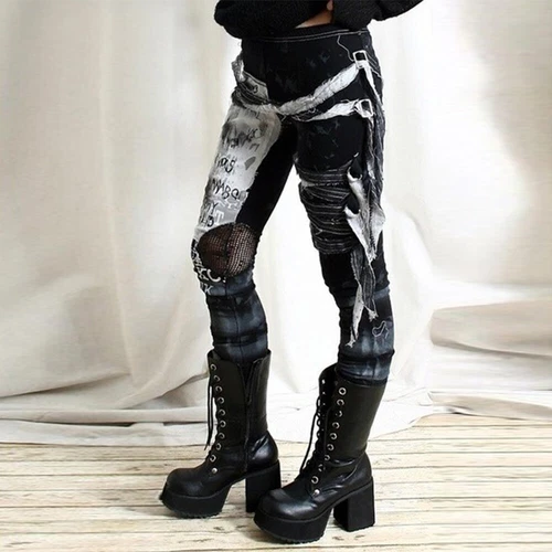 Damen Steampunk Gothic Hosen Kariert Cargohose Freizeithose Leggings Cosplay DE* - Bild 4 von 13