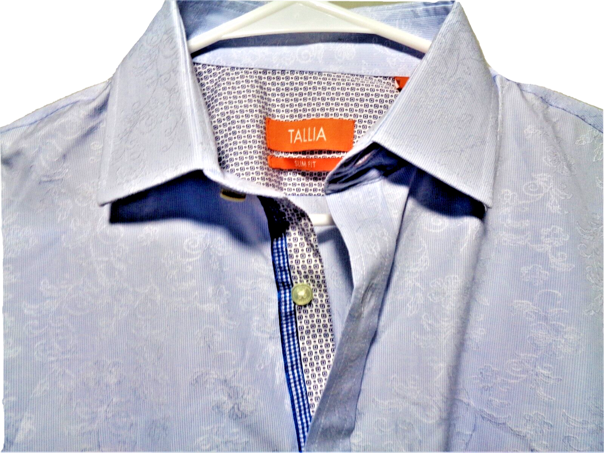 tallia dress shirts Tallia Men's Self Floral Dress Shirt Blue Long Sleeve Collared Shirt 15 32 /33