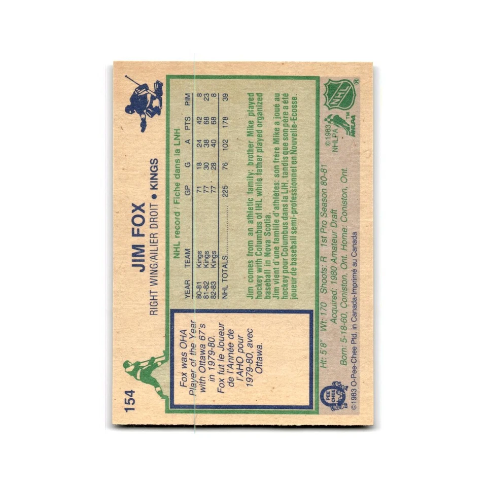 1983 O-Pee-Chee Jim Fox Los Angeles Kings #154 - Image 2 of 3