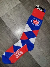 Chicago Cubs Mens Argyle Lineup MLB Team Crew Dress Socks Large
