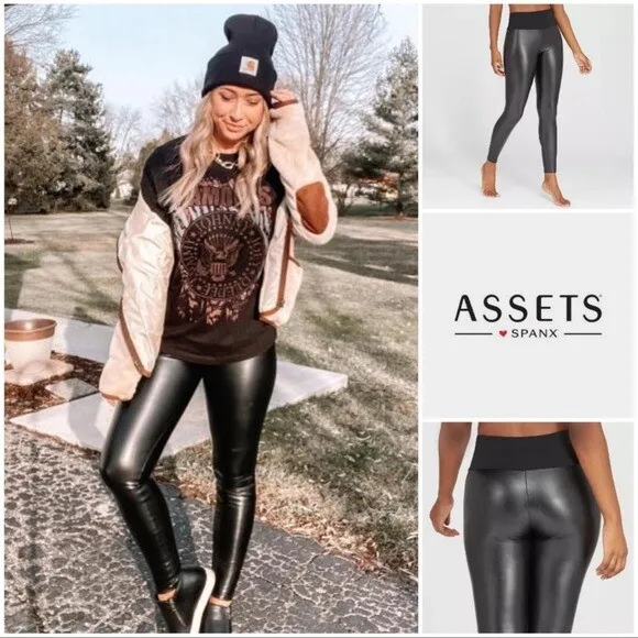 Assets by SPANX black faux leather leggings size S