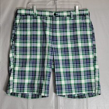 IZOD Golf Shorts Men's Size 36 Casual USA Plaid Blue Green White Chino - 10023