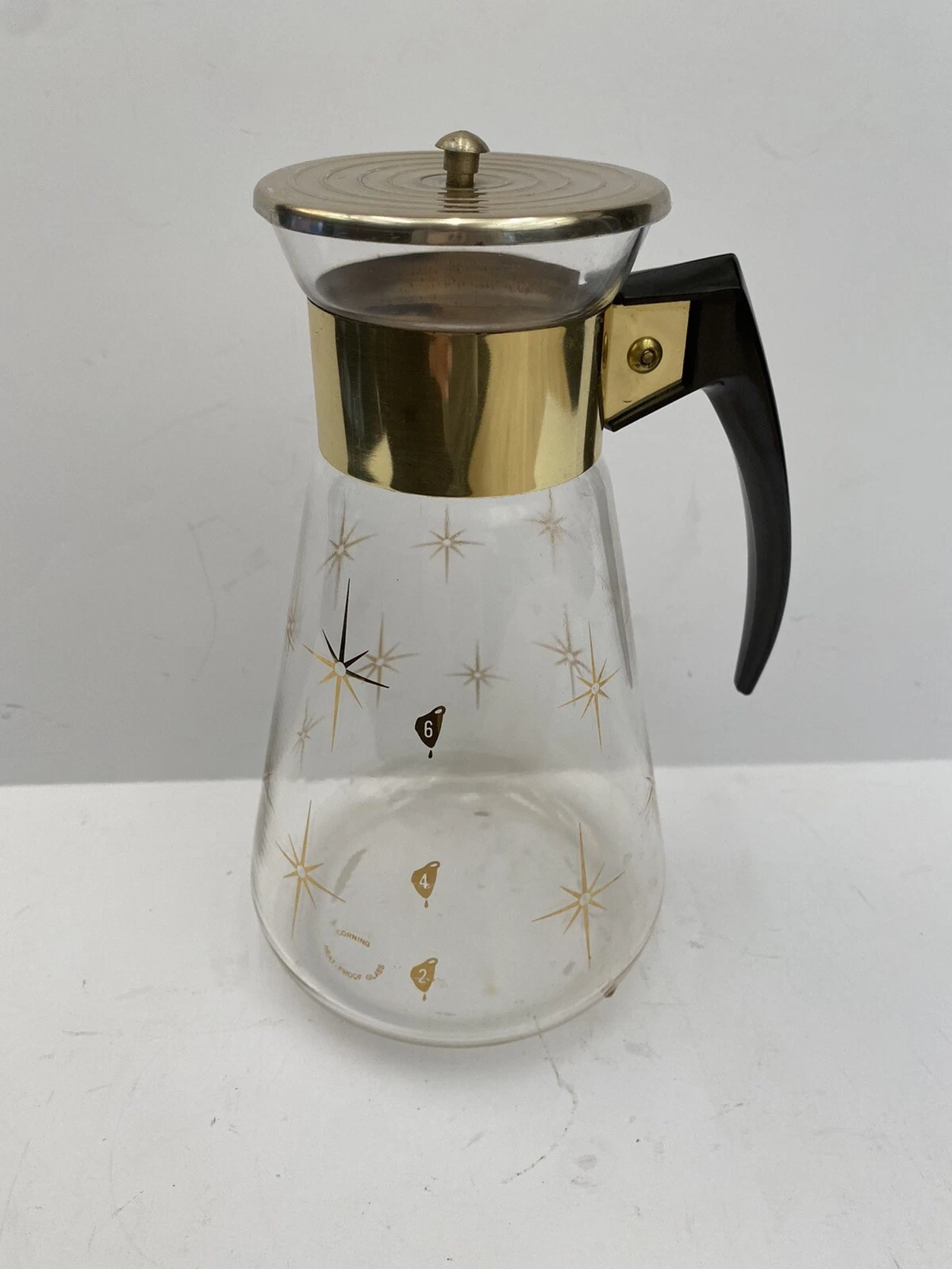Vtg MCM Pyrex Corning Atomic Star Burst 6 Cup Coffee Pot Carafe