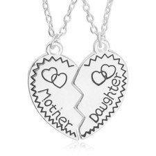 925 Sterling Silver Gold Heart Shape Mother Daughter Love Charm Fashion Necklace
