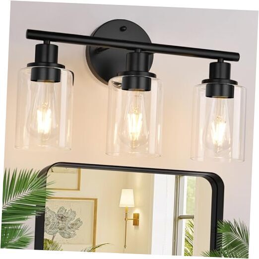 Bathroom Light Fixtures, Black Modern Vanity Lights with 3-Light Matte Black