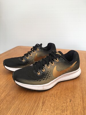 Nike Air Zoom Pegasus 34 Black Metallic Gold Wheat 880560-009 Size UK  UK