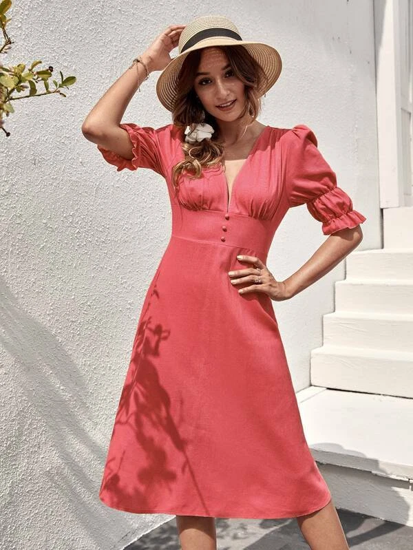 Tr s Jolie robe COTON LIN .T40 42 rose orang eBay