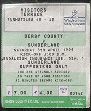 Derby County v Sunderland Ticket Stub 6th April 1995