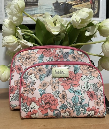 Nicole Miller 2 Pc. Pink Floral Cosmetic Makeup Bag Travel Set. Brand New.
