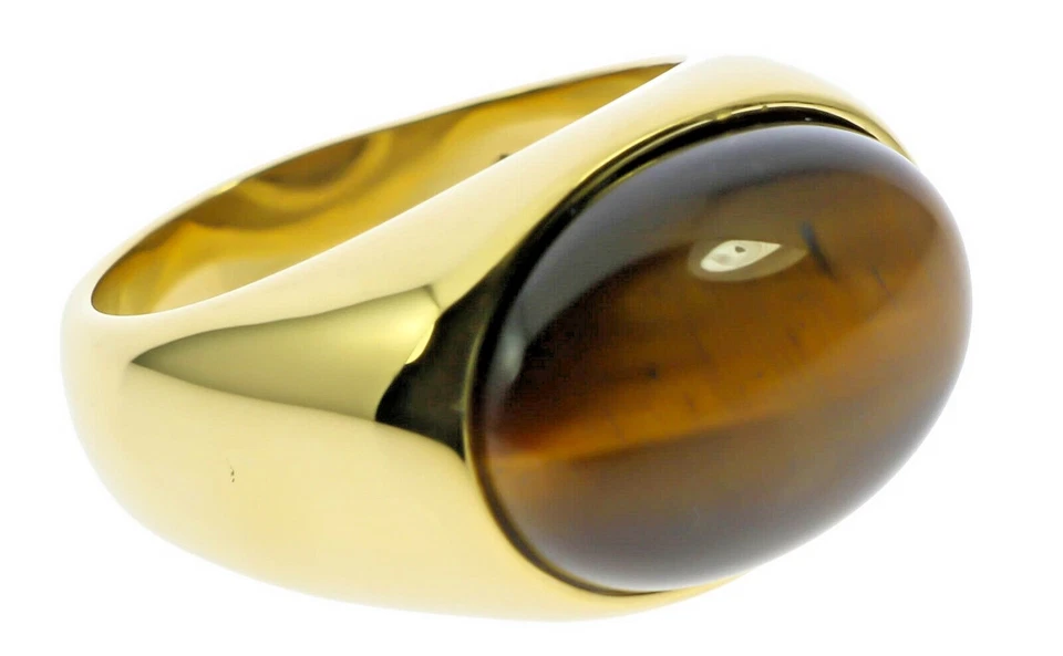 Sleek Tiger Eye Oval 18K Gold Overlay Mens Ring Size 13 T25 - Image 3 of 4