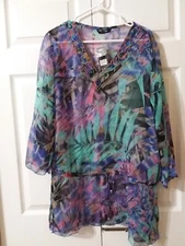 Just Love Women's Size L Sheer Beaded Tunic / Cover Up Shirt