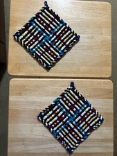 Handmade 2 LARGE 8 inch Multicolor Cotton Woven Potholders 6 Colors Design