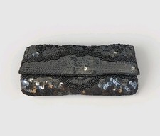 VTG K.C Malhan Black Beaded Sequin Clutch Purse Handbag Wrist Old Hollywood Glam