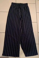 Unbranded Wide Leg S Navy Trousers White Stripe IL70cm Elasticated Waist & Tie